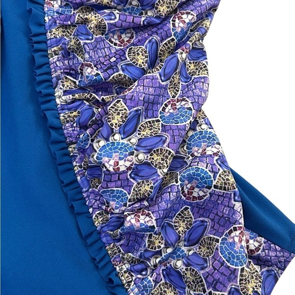 NWT SUN & SEA SEXY BLUE PURPLE PRINT RUFFLE ONE-PIECE SWIMSUIT, SIZE M - Picture 8 of 9